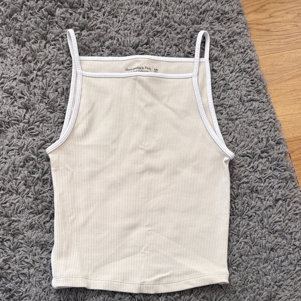 Abercrombie & Fitch Light Yellow Ribbed Tank Top with White Trim
